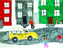 drawing of school bus in the Bronx